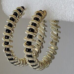 Black with Silver Tone Earrings in a Spiral Design